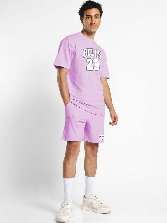 Pure Cotton Men T-shirt and Shorts Set in Purple Color