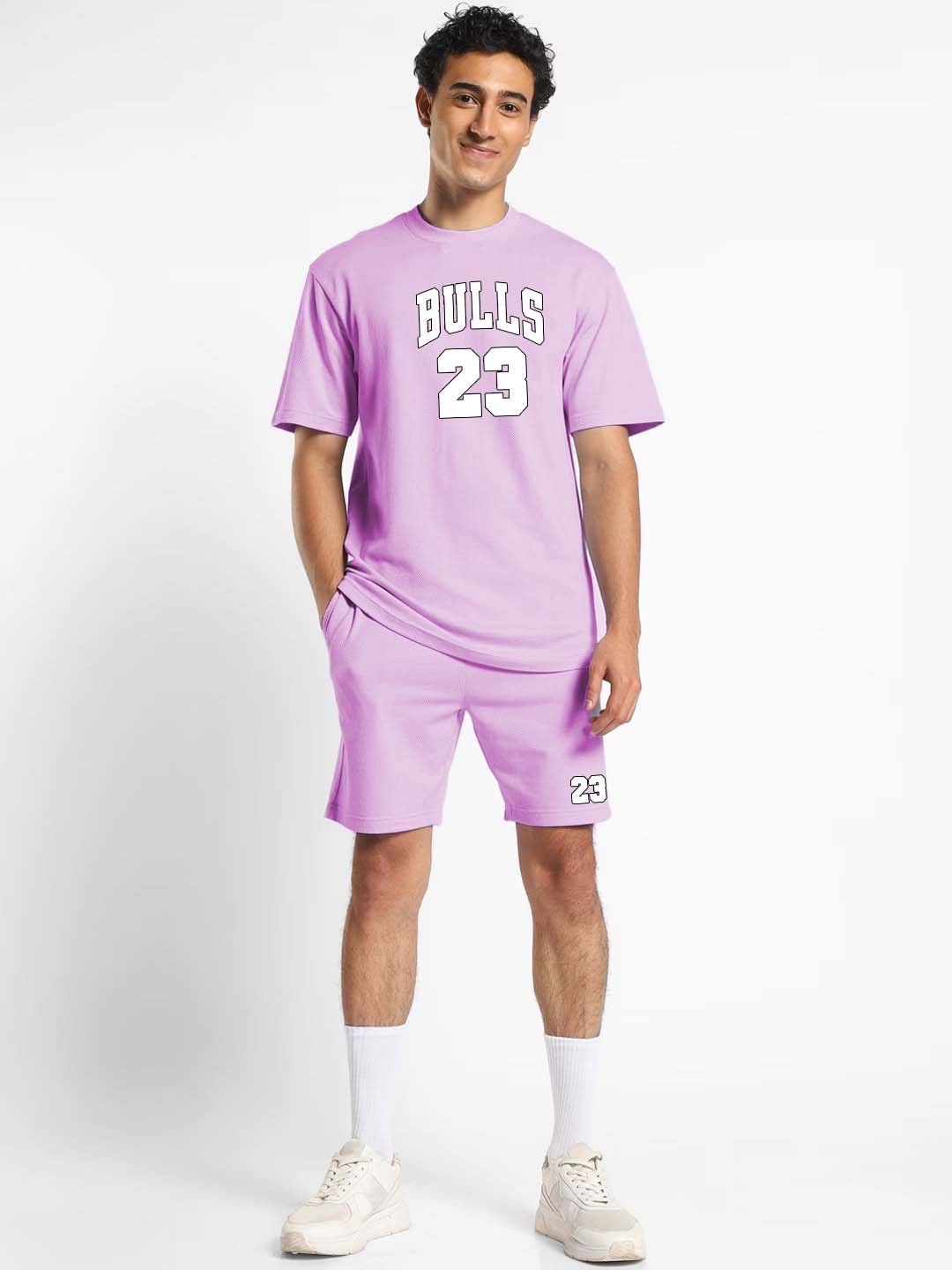 Pure Cotton Men T-shirt and Shorts Set in Purple Color